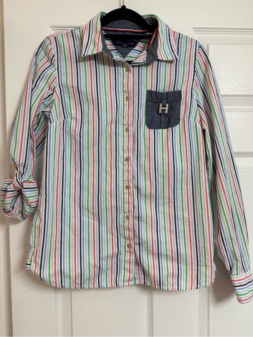 Tommy Hilfiger White Multicolor Striped Button-Down Shirt
